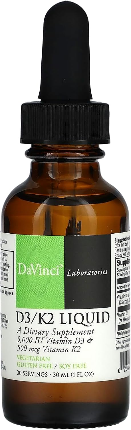 DAVINCI Labs D3K2 Liquid  Liquid Vitamin D  Vitamin K Supplement for Bone Health Heart Support  Calcium Absorption  30mL 30 Servings - Image 1