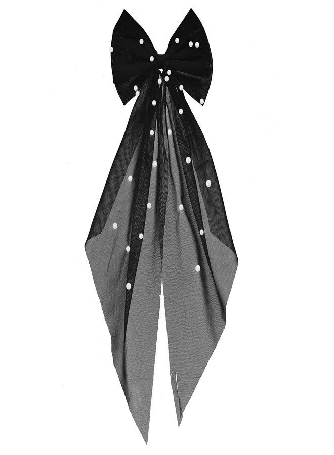 CHIROGRAPHY 1 Pcs Luxury Bridal Pearl Hair Bow Veil Bridesmaid Large Hair Bow Wedding Veil with Barrette Bachelorette Party Decorations Bridal Bridesmaid Gift (Black) - Image 1