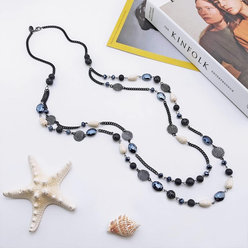 Bocar Long Necklaces for Women Trendy, Boho Layered Crystal Beaded Collar Necklaces for Women, Fashion Statement Necklaces Jewelry - Image 2