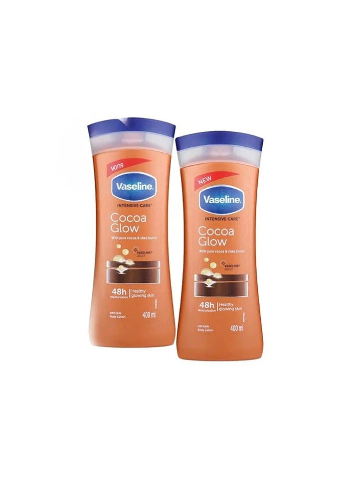 Vaseline Intensive Care Cocoa Glow Body Lotion with Shea & Cocoa Butter 48 Hours 2 Pack