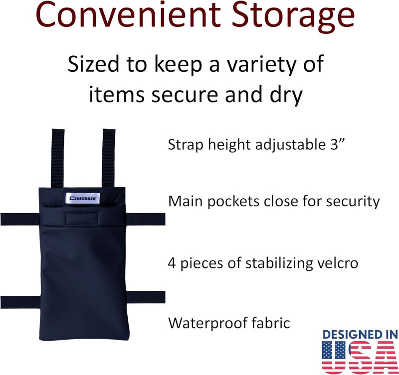 Crutcheze Original Crutch Bag - Lightweight and Washable Storage Pouch for Underarm Crutches with Velcro Straps - Image 2