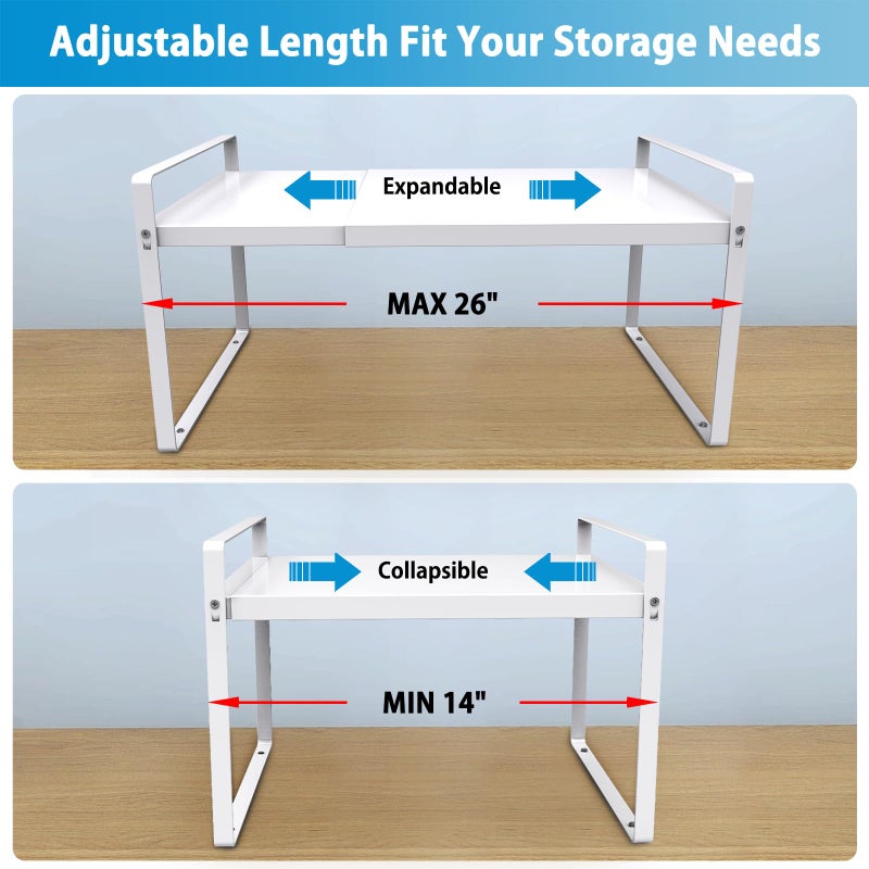Yuleimy Expandable Cabinet Countertop Shelves, 9" Deep Cabinet Shelf Organizer Riser for Kitchen Pantry Cupboard Under Sink Countertop Organization Storage, Adjustable Metal Organizer Shelf with Nonslip Legs - Image 2