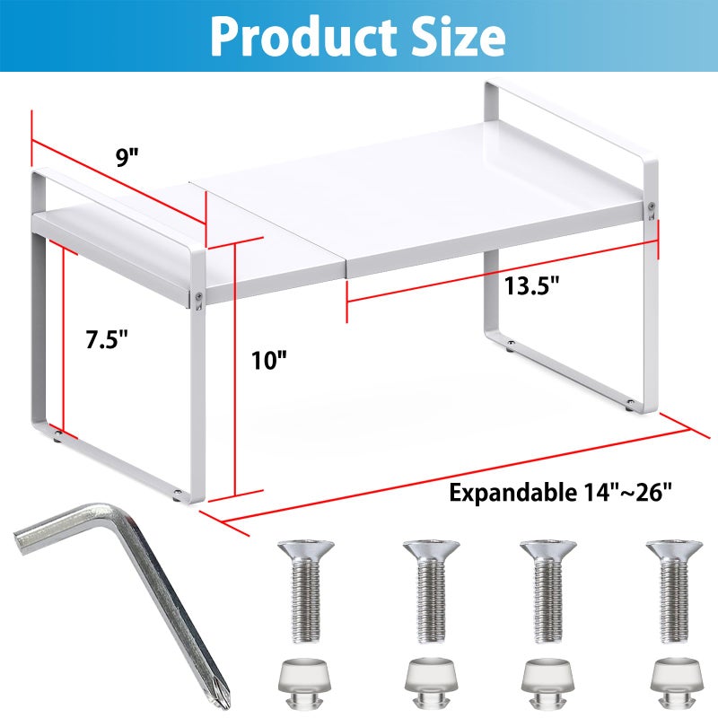 Yuleimy Expandable Cabinet Countertop Shelves, 9" Deep Cabinet Shelf Organizer Riser for Kitchen Pantry Cupboard Under Sink Countertop Organization Storage, Adjustable Metal Organizer Shelf with Nonslip Legs - Image 3