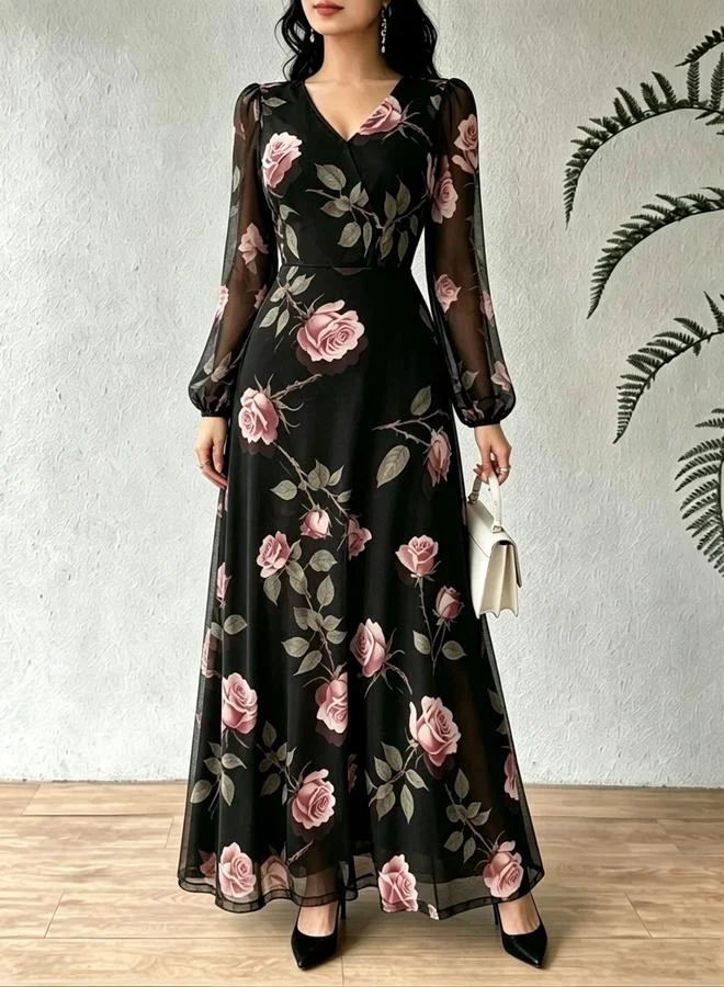 Take Two Black Floral Print A-Line Maxi Dress