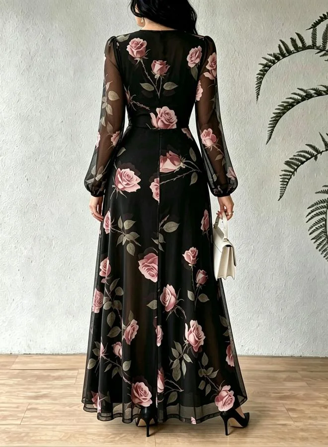 Take Two Black Floral Print A-Line Maxi Dress