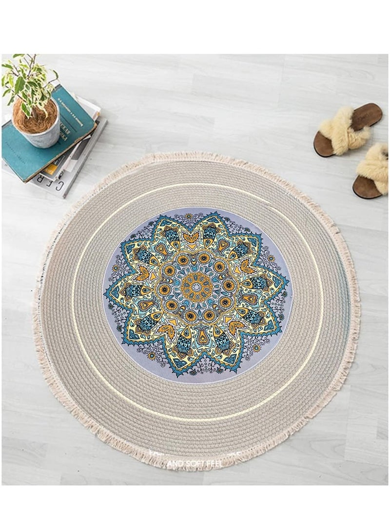 LINGWEI Decorative Floor Mat Cotton Linen Tassel Area Rugs For Living Room Bedroom Rug Natural Round Handmade Reversible Carpet - Image 1