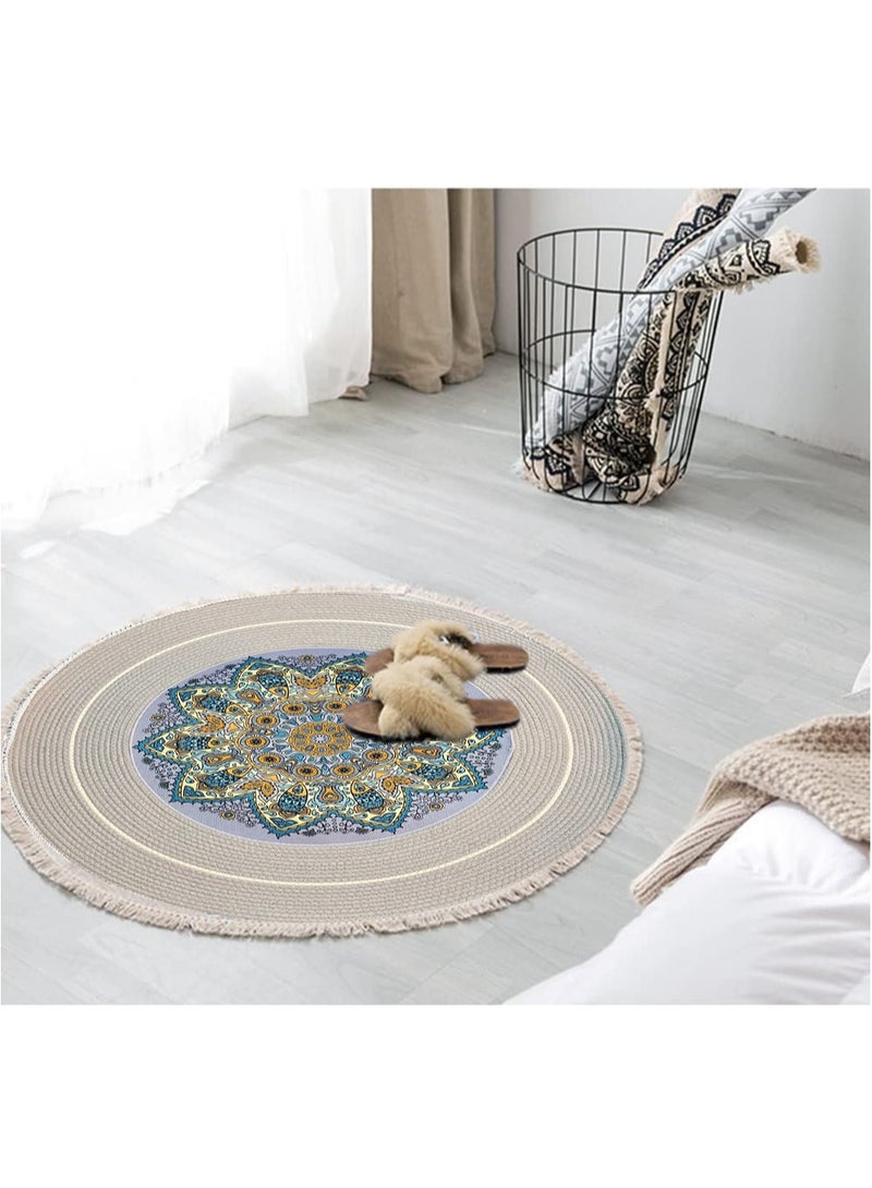 LINGWEI Decorative Floor Mat Cotton Linen Tassel Area Rugs For Living Room Bedroom Rug Natural Round Handmade Reversible Carpet - Image 2