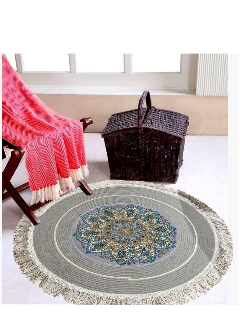 LINGWEI Decorative Floor Mat Cotton Linen Tassel Area Rugs For Living Room Bedroom Rug Natural Round Handmade Reversible Carpet - Image 4