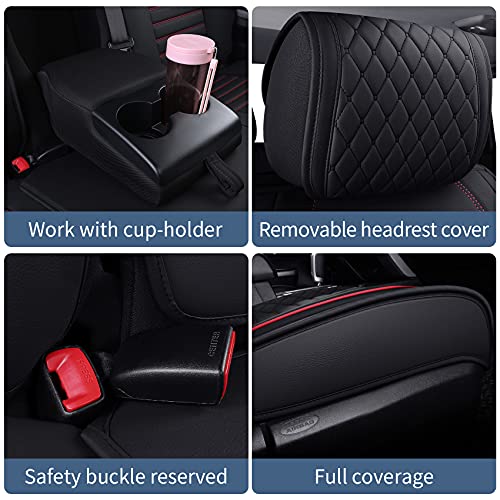 Aierxuan Car Seat Covers Full Set Compatible with Toyota Tundra Custom Fit 2008-2024 Crewmax Double Cab Truck Pickup Waterproof Leather Seat Cushions with Split Bench 40/60(Full Set/Black-Red) - Image 5