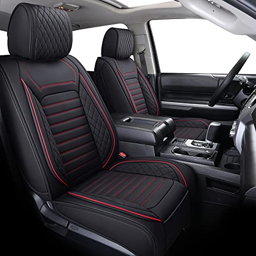 Aierxuan Car Seat Covers Full Set Compatible with Toyota Tundra Custom Fit 2008-2024 Crewmax Double Cab Truck Pickup Waterproof Leather Seat Cushions with Split Bench 40/60(Full Set/Black-Red) - Image 1