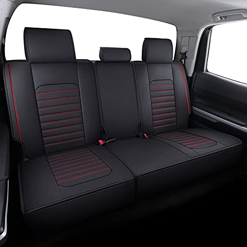Aierxuan Car Seat Covers Full Set Compatible with Toyota Tundra Custom Fit 2008-2024 Crewmax Double Cab Truck Pickup Waterproof Leather Seat Cushions with Split Bench 40/60(Full Set/Black-Red) - Image 3