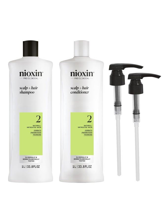 Nioxin System 2 Shampoo & Conditioner Prepack, Natural Treated Hair with Progressed Thinning, Pumps Included, 33.8 fl oz (Packaging May Vary) - Image 1
