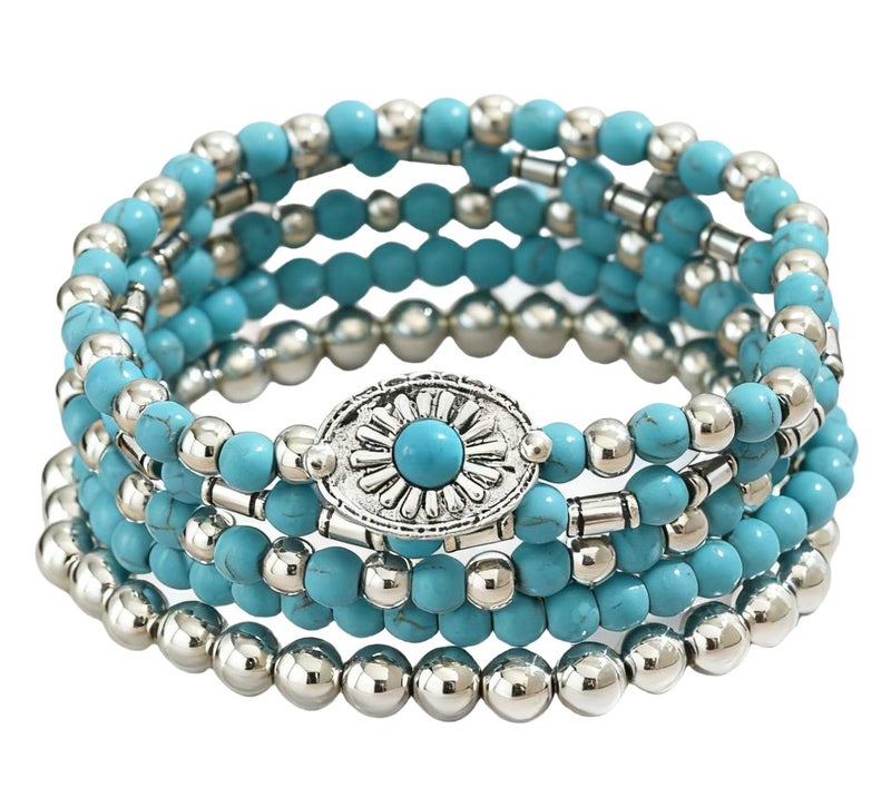 LOTSOF Western Turquoise Beaded Bracelet, Chic Stack Beaded Western Style for Country Concerts, Cowgirl Outfits & Boho Jewelry (Western Bracelets) - Image 1