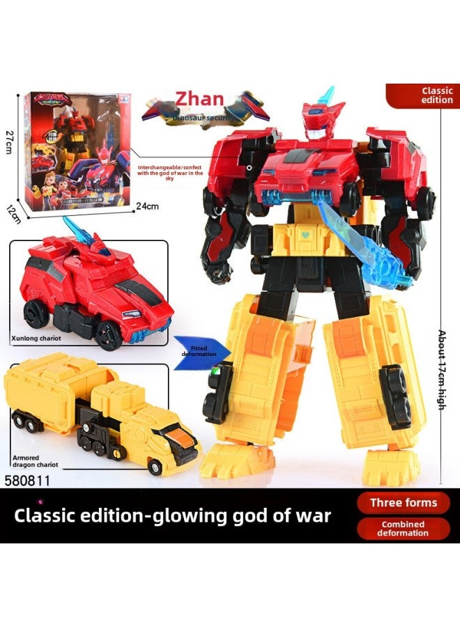 Quantum Team Dinosaur Guardian Glory Ares Fit Deformation Robot Children's Toy Boy Glory Breaking The Sky-Color:580811Classic Version Of Flashing Combination 【glowing God Of War】 3 Form Interchangeable Combinations - Image 1