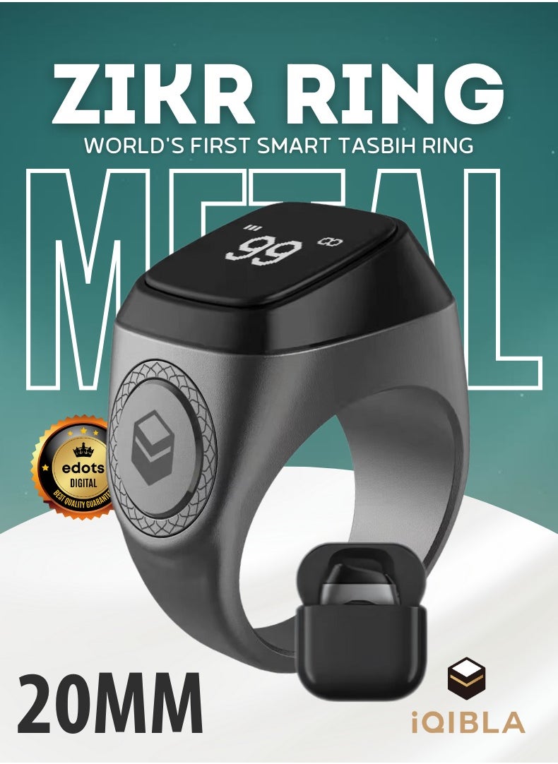 iQIBLA Metal Zikr Ring - Graphite | 20mm Prayer Counter, Tasbih Counter & Muslim Prayer Time Reminder | Waterproof Wearable Technology  - Image 1