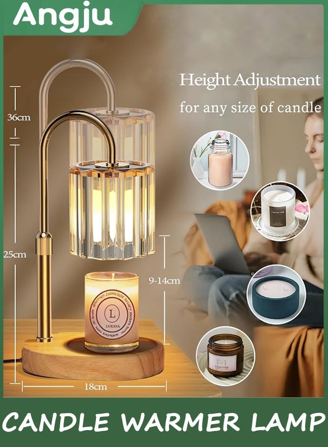 Angju Candle Warmer Lamp, Dimmable Crystal Lantern with Timer & Woodern Base, Wax Melt Warmer for Scented Jar Candles,Compatible with Small & Large Jars,with 2 Bulbs - Image 2