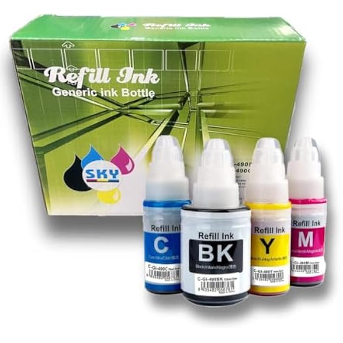 4-PACK 490 REFILL INK KIT COMPATIBLE WITH GI-490 (BLACK 135ML, CYAN MAGENTA YELLOW 70ML FOR GI2410 GI3410 GI3411 PRINTERS - Image 2