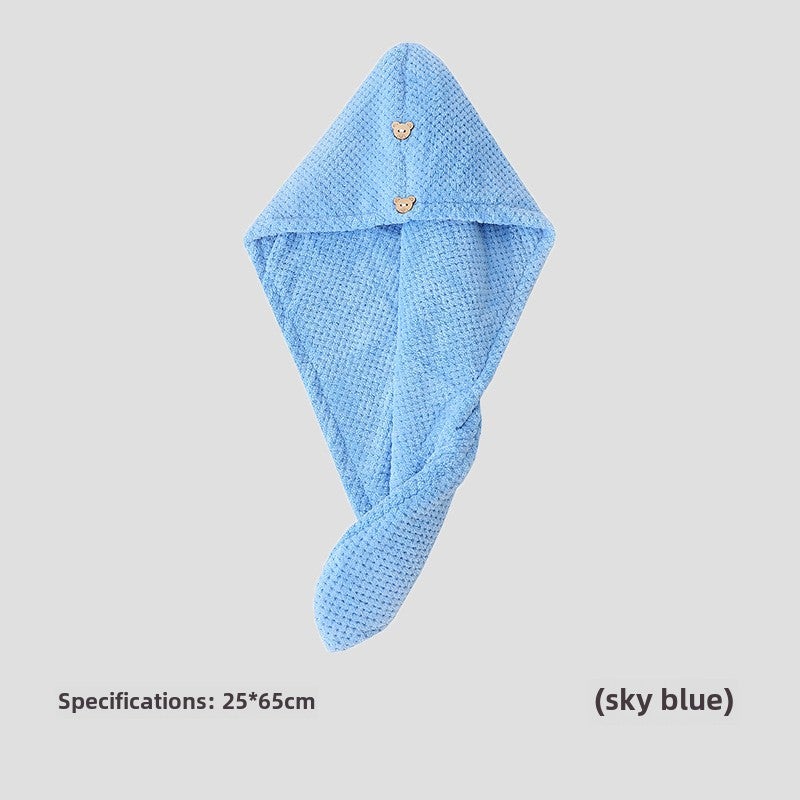 Generic Coral Fleece Pineapple Grid Hair Drying Cap Towel Soft Absorbent Thickened Sky Blue-double layer