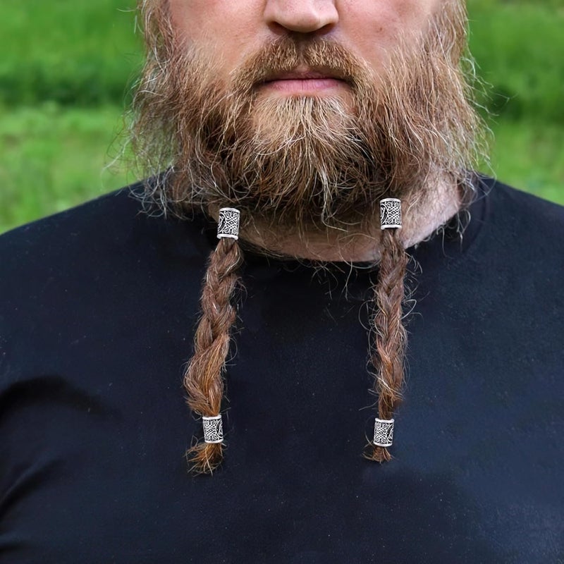10 Viking Beard Beads With Celtic Designs, Nordic Rune Dreadlock Beads In Antique Silver And Bronze - Image 5