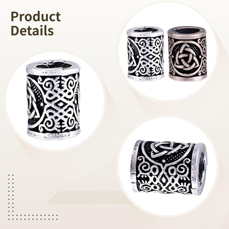 10 Viking Beard Beads With Celtic Designs, Nordic Rune Dreadlock Beads In Antique Silver And Bronze - Image 4