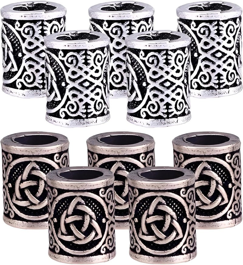10 Viking Beard Beads With Celtic Designs, Nordic Rune Dreadlock Beads In Antique Silver And Bronze - Image 1