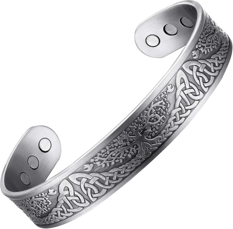 MagEnergy MagEnergy Copper Bracelet for Men,99.99% Pure Copper Magnetic Bracelets, Tree of Life Adjustable Jewelry Gift (Silver) 