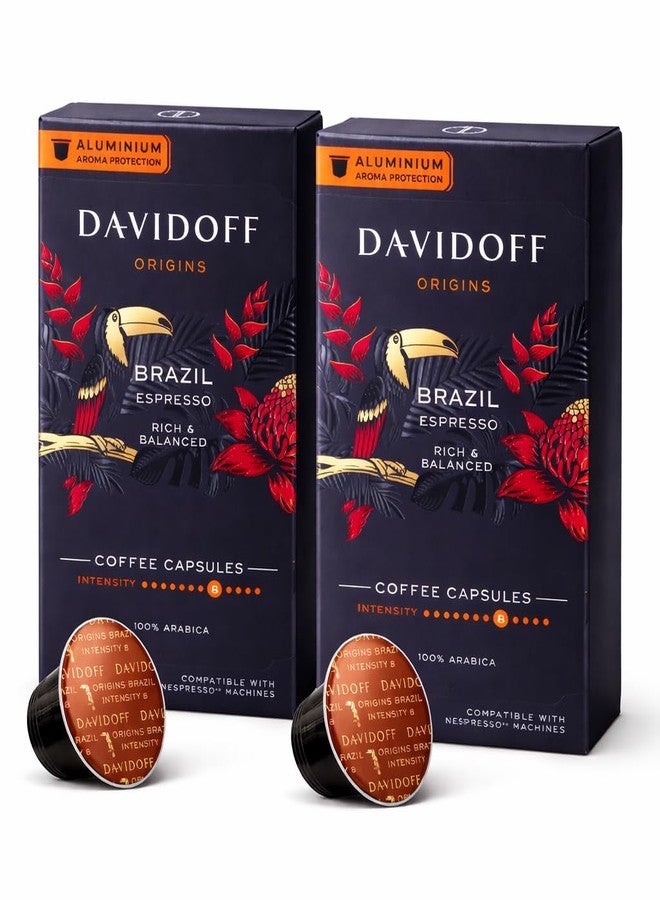 Davidoff Origins Brazil Espresso Coffee Capsules (Pack of 2) 55g Each Box By Cougar | 100% Arabica Coffee | Rich & Balanced Espresso | Intensity 8 | 20 Aluminium Capsules Compatible with Nespresso Machines - (Imported) - Image 1