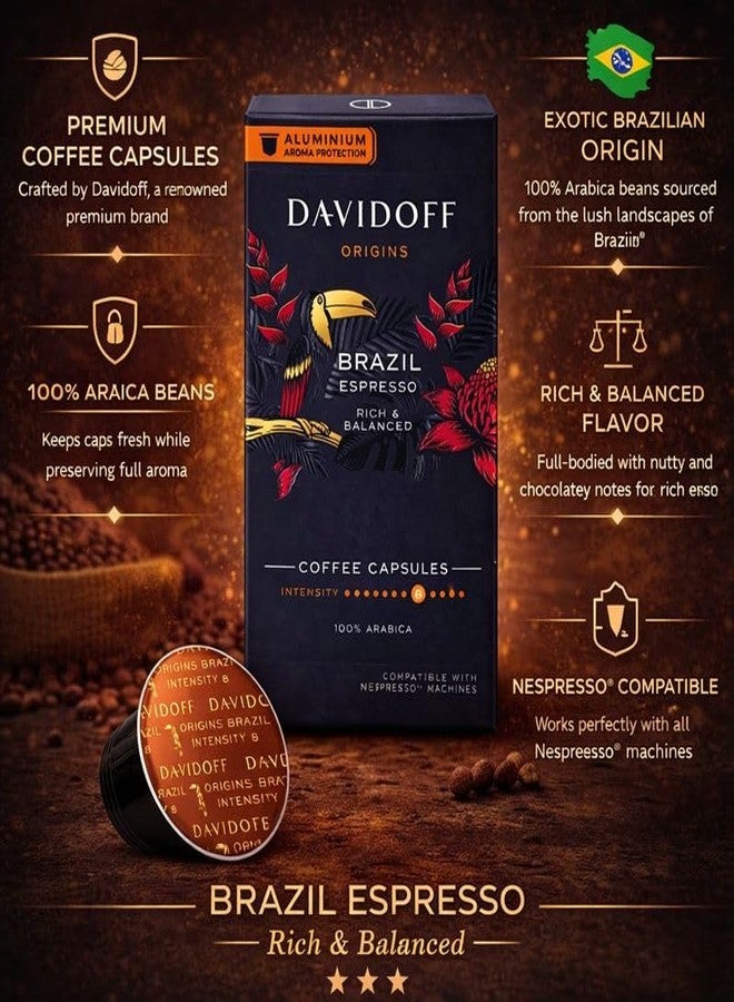 Davidoff Origins Brazil Espresso Coffee Capsules (Pack of 2) 55g Each Box By Cougar | 100% Arabica Coffee | Rich & Balanced Espresso | Intensity 8 | 20 Aluminium Capsules Compatible with Nespresso Machines - (Imported) - Image 4