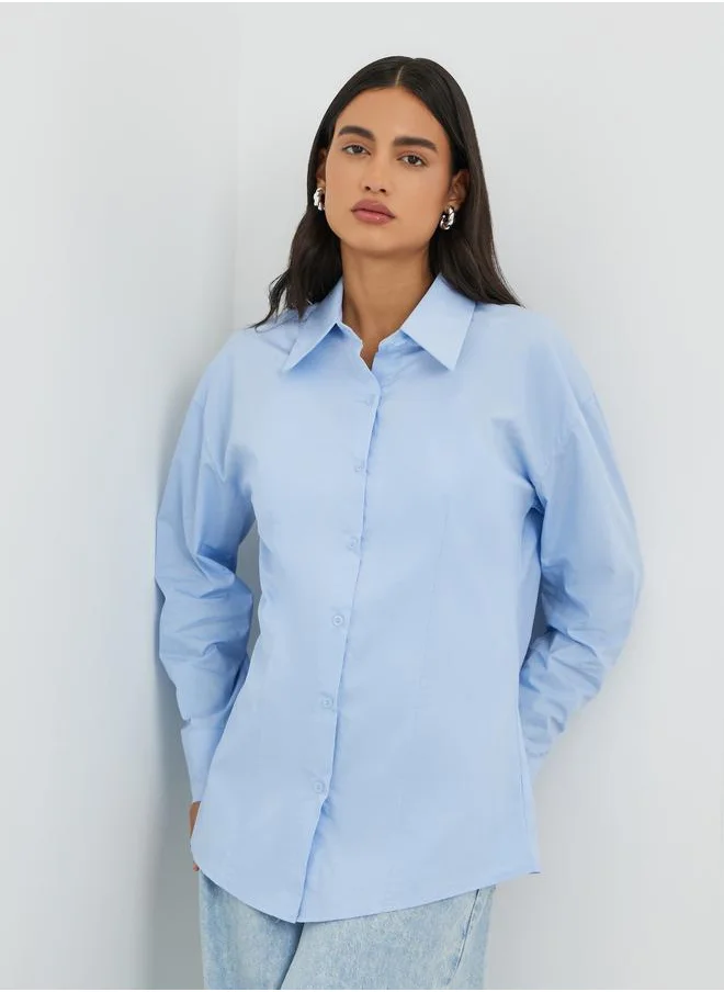 Styli Styli Solid Spread Collar Long Sleeve Shirt