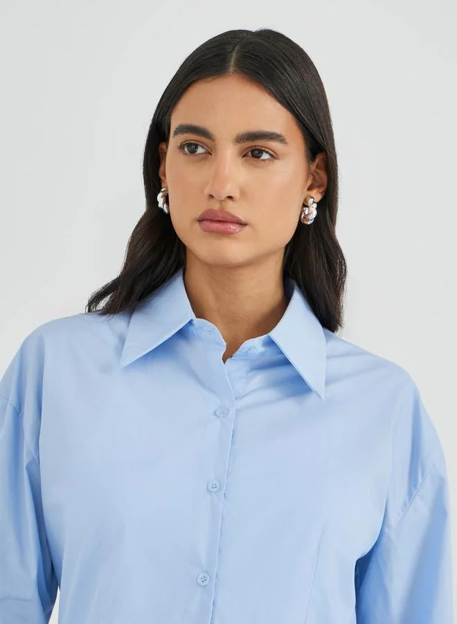 Styli Styli Solid Spread Collar Long Sleeve Shirt