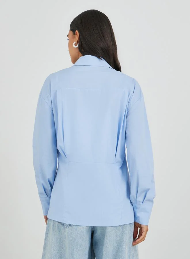 Styli Styli Solid Spread Collar Long Sleeve Shirt
