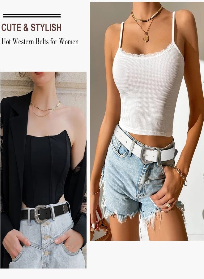 SUOSDEY 2Pack Women's Leather Belts for Jeans Dresses Belt with Vintage Metal Buckle Belt for Women - Image 2