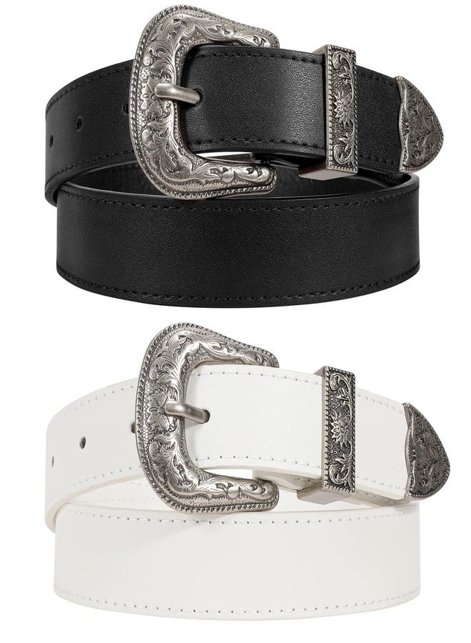 SUOSDEY 2Pack Women's Leather Belts for Jeans Dresses Belt with Vintage Metal Buckle Belt for Women - Image 1