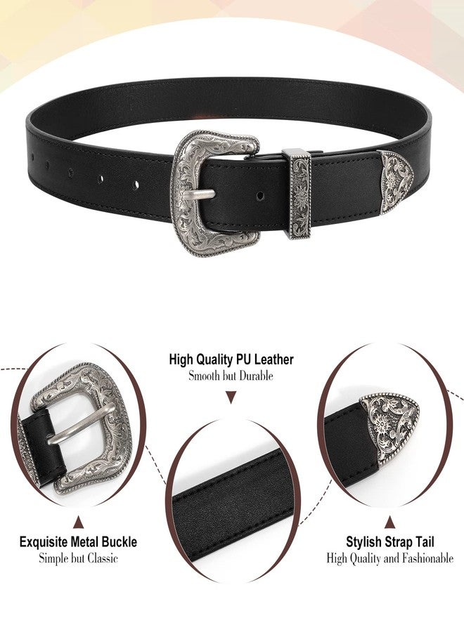 SUOSDEY 2Pack Women's Leather Belts for Jeans Dresses Belt with Vintage Metal Buckle Belt for Women - Image 3