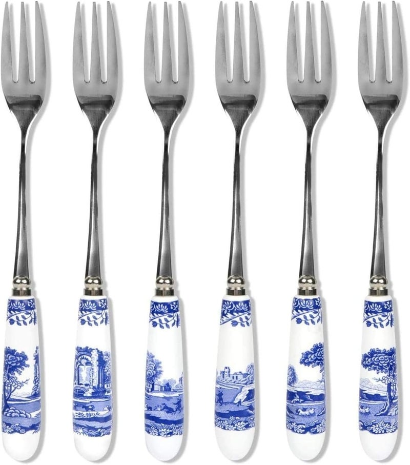 Spode Portmeirion Home & Gifts Blue & White Pastry Forks Set of 6 - Image 1