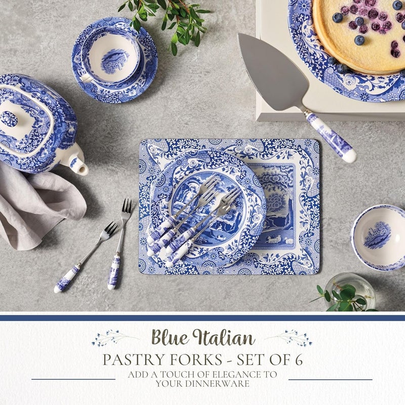 Spode Portmeirion Home & Gifts Blue & White Pastry Forks Set of 6 - Image 2