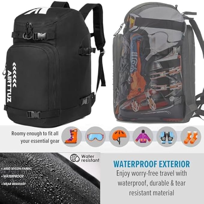 AIRTTUZ Ski Boot Bag  Ski and Snowboard Boots BackpackExcellent for Travel with Waterproof Exterior  Bottom  for Men Women and Youth - Image 2