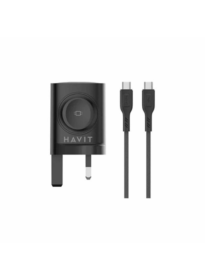 havit Travel Charger 22W with Watch Charger & USB-C To USB-C Cable - Black - Image 3