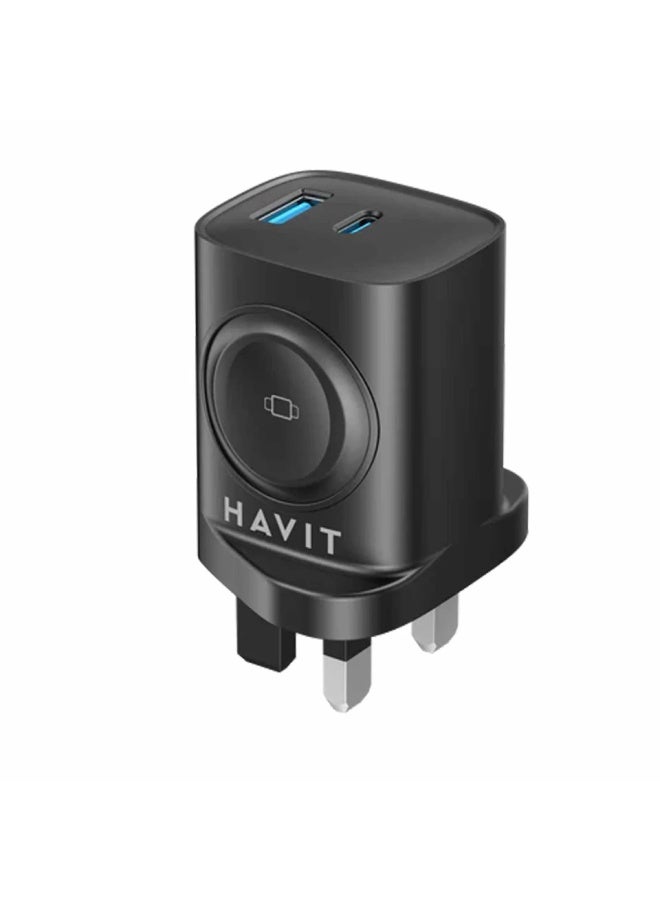 havit Travel Charger 22W with Watch Charger & USB-C To USB-C Cable - Black - Image 2