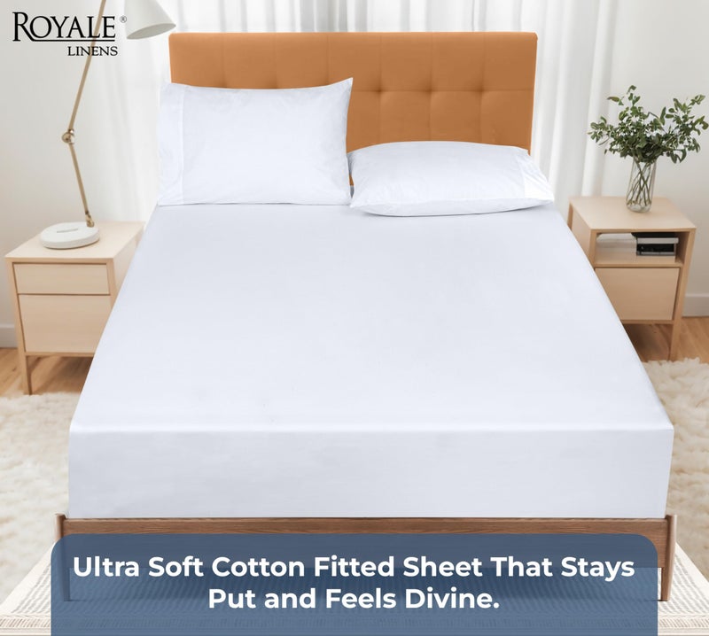 Royale Linens 100% Organic Cotton Fitted Sheet - Percale Weave - Super Soft Deep Pocket Bottom Sheets - White Elastic Sheet King Size - King Fitted Sheets Only - (78"x80"+15", White) - Image 5