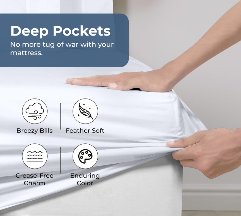Royale Linens 100% Organic Cotton Fitted Sheet - Percale Weave - Super Soft Deep Pocket Bottom Sheets - White Elastic Sheet King Size - King Fitted Sheets Only - (78"x80"+15", White) - Image 4