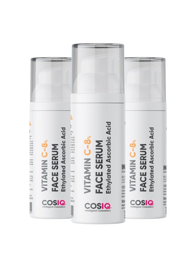 CosIQ Cos-IQ 8% Vitamin C Face Serum for Glowing Skin, 30ml*3| Highly Stable & Non Irritating Formula For Dull Skin | Beginner Friendly Serum for All Skin Types | Men & Women - Image 1
