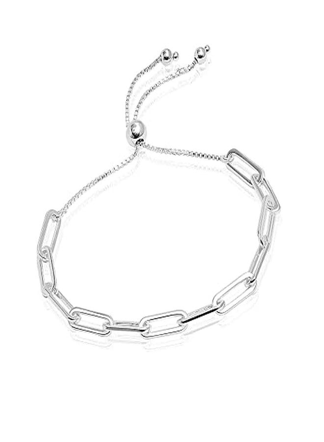 LeCalla 925 Sterling Silver Italian Paperclip Link Chain Sliding Bolo Bracelet for Women - Image 1