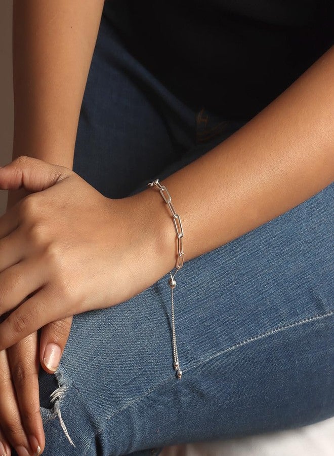 LeCalla 925 Sterling Silver Italian Paperclip Link Chain Sliding Bolo Bracelet for Women - Image 5