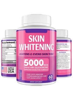 Glutathione Whitening Pills - 60 Capsules 5000mg Glutathione - Effective Skin Lightening Supplement - Dark Spots, Melasma & Acne Scar Remover, Hyperpigmentation Treatment - Anti-Aging Antioxidant