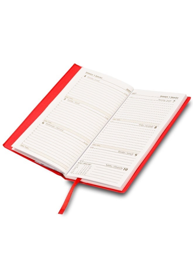 FIS 2027 Slim Diary, Size 90x170mm, Soft Jacket PVC Cover Materials, 1 Week at a Glance, English & French Language, 60gsm White Paper, Red Cover -FSDI59EFPV27RE - Image 2