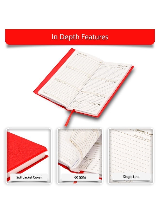 FIS 2027 Slim Diary, Size 90x170mm, Soft Jacket PVC Cover Materials, 1 Week at a Glance, English & French Language, 60gsm White Paper, Red Cover -FSDI59EFPV27RE - Image 3