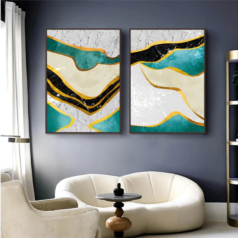 ماركتنا لوحة قماشية ثنائية بتصميم تجريدي بمقاس اجمالي 80×60 سم - Image 2