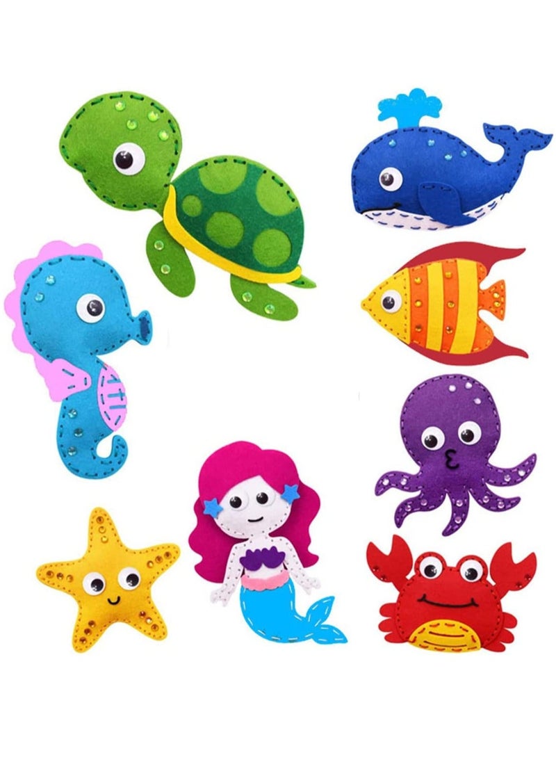 Y&D Sea Animals Sewing Kit Make Your Own Ocean Mermaid DIY Felt Craft Gifts for Beginner Kids Educational Art Supplies Set of 8  - Image 1
