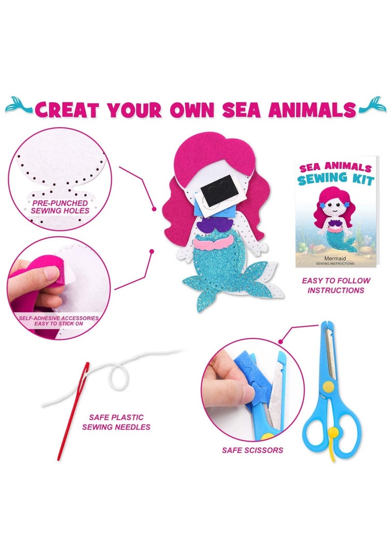 Y&D Sea Animals Sewing Kit Make Your Own Ocean Mermaid DIY Felt Craft Gifts for Beginner Kids Educational Art Supplies Set of 8  - Image 2